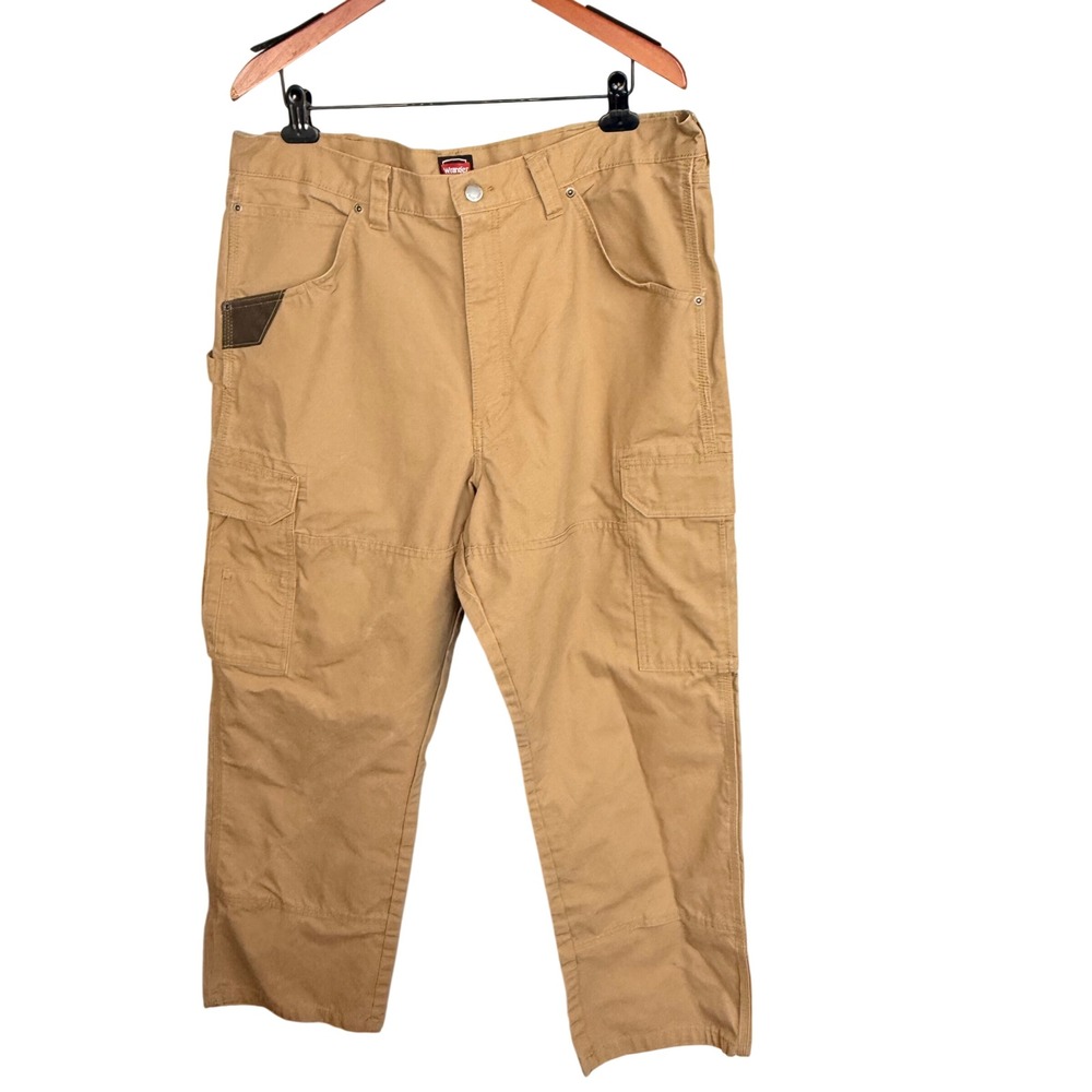 Wrangler Workwear Men's Tan Ripstop Cargo Pants 40x30 Utility Carpenter Rugged